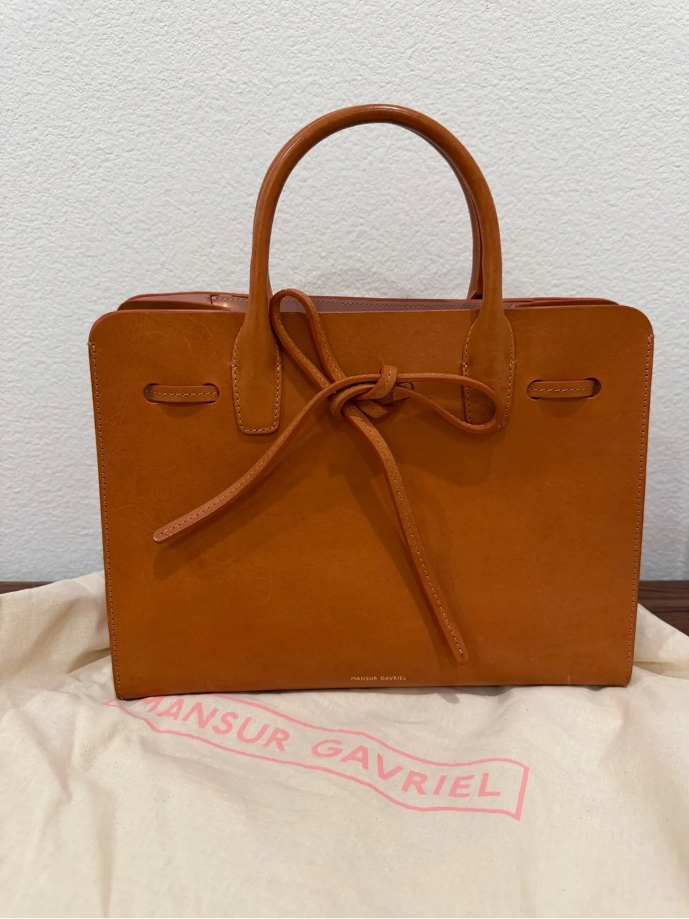 Mansur Gavriel Tan Leather Satchel with Front Tie